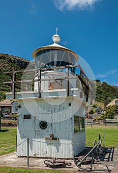 Closeup of old lighthouse display in Stanley, Tasmania, Australia