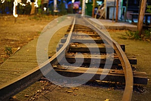 Closeup of the old rails under the evening illumination.