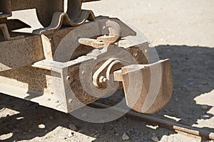 Closeup of old railway carriage coupling