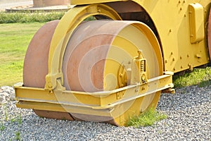 closeup of old road roller