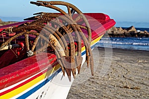 Closeup of old rusty anchors  on a boat