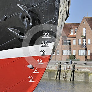 Closeup of old ship's waterline markings