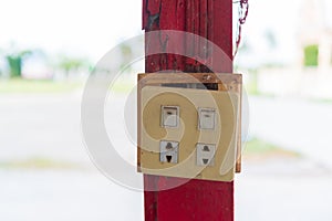 Closeup of old socket, electrical outlet.
