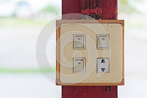Closeup of old socket, electrical outlet.