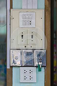 Closeup of old socket, electrical outlet.