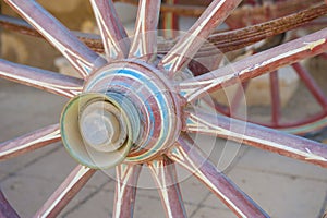 Closeup of old wooden carriage wheel