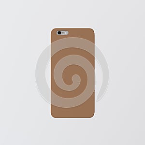 Closeup One Blank Brown Clean Template Cover Phone Case Smartphone Mockup.Generic Design Mobile Back Isolated White