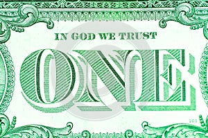 Closeup of a one-dollar United States of America banknote, USD Currency, USA