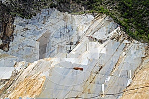 Closeup of one of the famous quarries of white Carrara marble in the Apuan Alps Alpi Apuane, Tuscany, Italy, Europe