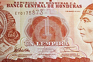 Closeup of one Honduras Lempira currency banknote photo