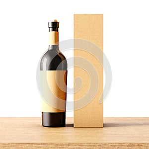 Closeup one not transparent gray glass bottle of wine on the wooden desk, white wall background.Empty glassy container