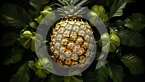 Closeup of one pineapple, in healthy food concept. AI generated photo