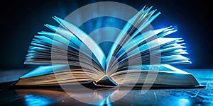 A Closeup of an Open Blue Textbook in a Soft LowLight Setting Perfect for Educational or StudyRelated Imagery