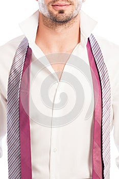 Closeup of open shirt and two neckties