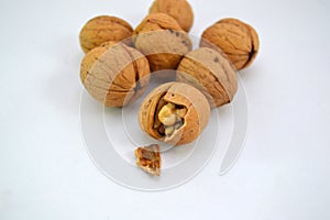 Closeup of open walnut shell
