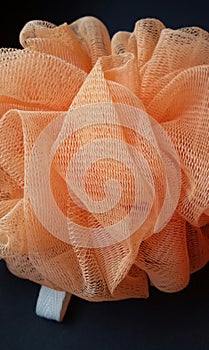 Orange bath sponge texture. Closeup of a bath sponge.