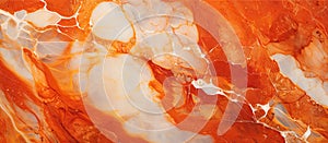 Closeup of an orange and white marble texture resembling flames and wood grain