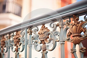 closeup of ornate wroughtiron balcony railings on mediterranean facade