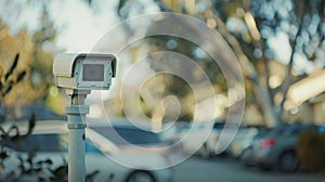 Closeup outdoor CCTV camera at a car parking lot, Security camera in car park
