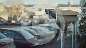 Closeup outdoor CCTV camera at a car parking lot, Security camera in car park