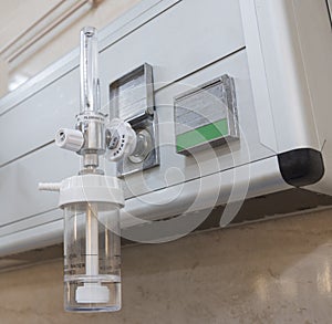 Closeup of oxygen flowmeter in hospital