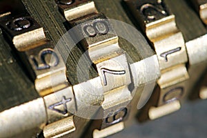 Closeup of padlock combination numbers