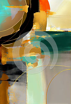 Closeup Painting Wall Nonlinear Gold Black Aqua Colors Impressionism Arts Cultures Swirl Interconnections Expressive Emotional