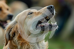 closeup of panting dog after a race