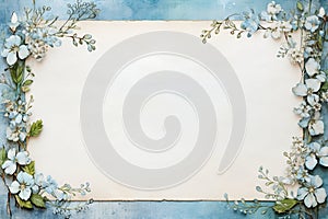 Closeup paper flowers template layout with gentle snow and nosta