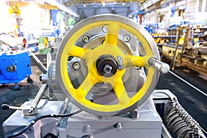 Closeup part of Industrial machine in the factory at metalworks