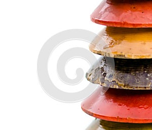 Closeup on part of old vintage wooden ring stacker isolated on white background