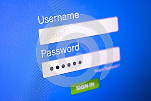 Closeup of Password Box on login background. Online Username and Passwords