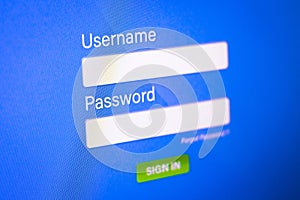 Closeup of Password Box on login background. Online Username and Passwords