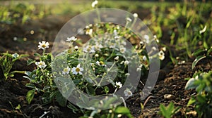 A closeup of a patch of land filled with various plants and flowers all carefully grown and tended to for their