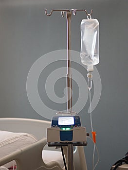 Patient`s saline feeding equipment, Set IV solution drip in the ward hospital, salt water photo