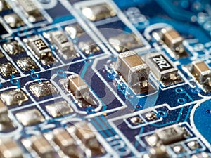 Closeup of PCB electronic elements