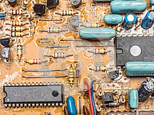 Closeup of PCB electronic elements