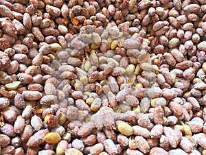 Closeup of peanuts roasted with salt at market
