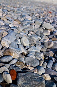 Closeup of pebbles at the pebble beaches of Nice