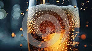 A closeup of a perfectly formed beer head cascading over the edge of a crystalclear glass in a pictureperfect pour photo