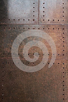 Closeup Perforated steel sheet is rusty Door closing m