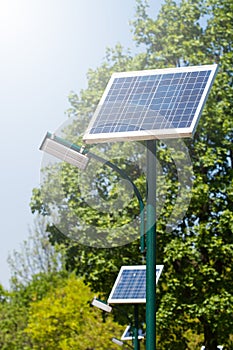 Row of public illumination solar panels