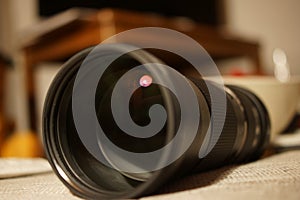 Photo camera lens closeup.