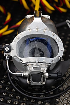 Closeup photo of commercial diving helmet