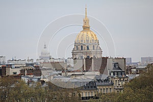 The closeup photo with the copula of Hotel des Invalides in Paris, France
