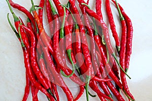 Closeup photo of Curly red chillies pepper Cabai merah keriting