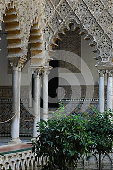 Closeup photo with details of the arc in the Palacio de Generalife in Granada, Andalucia, Spain