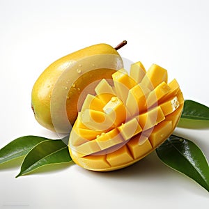 closeup photo of fresh mango flowers on an isolated white background