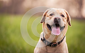 Closeup photo of a Labrador retriever dog head