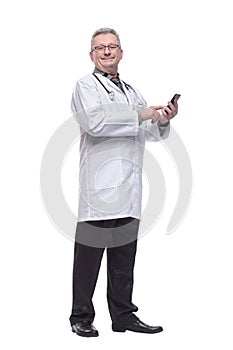 Closeup photo of man doctor standing isolated on white background